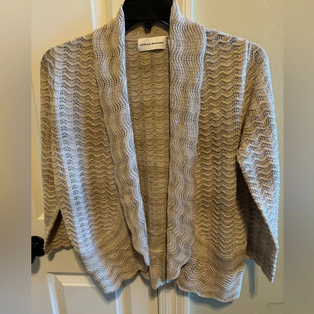 Alfred Dunner Sweater Cardigan Gold Beige Cardigan Sz S